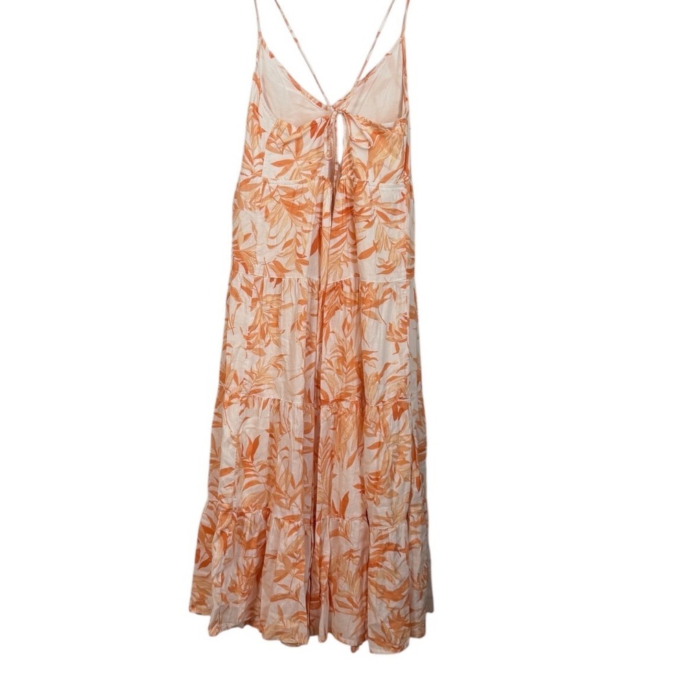 Abercrombie & Fitch Floral Tiered Maxi Dress Womens Size S Orange Linen Blend - Picture 4 of 15